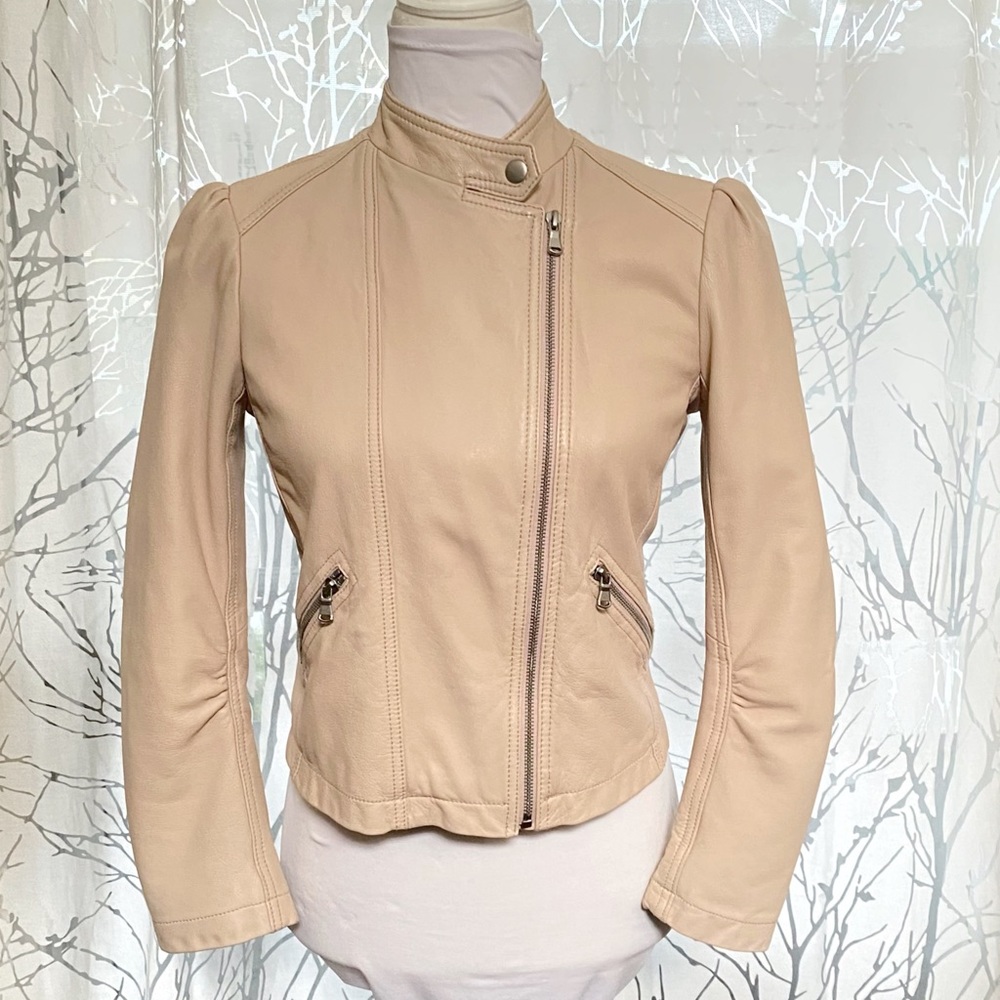 Rebecca Taylor garment washed nude pink zipper zip up moto leather jacket - Picture 7 of 15